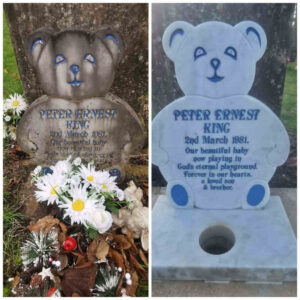 Grave before and after cleaning and maintenance